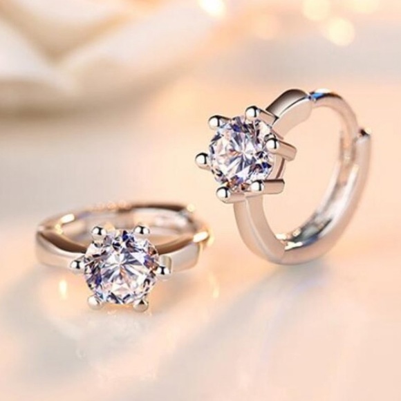 Jewelry - NEW 925 Sterling Silver Diamond Hoop Earrings